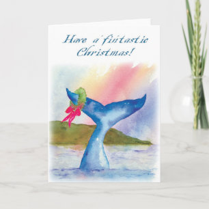 Watercolor Whale Christmas Card Feestdagen Kaart