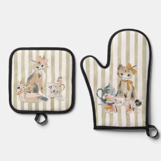 Watercolor Whimsical Cat Ovenwant & Pannenlap Set