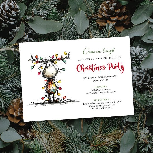Watercolor whimsical reindeer party invitation