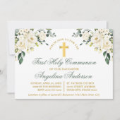 Watercolor White Floral Sage Green Gold Communion Kaart (Voorkant)