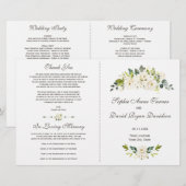 Watercolor White Flowers Bouquet Wedding Programme (Devant / Derrière)