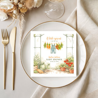 watercolor White Little Sprout Garden Baby Shower Servet