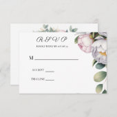 Watercolor White Peonies Wedding RSVP Kaartje (Voorkant / Achterkant)
