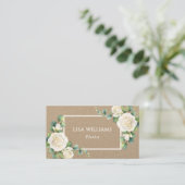 Watercolor White Roses Greenery Rustic Visitekaartje (Staand voorkant)