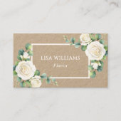 Watercolor White Roses Greenery Rustic Visitekaartje (Voorkant)