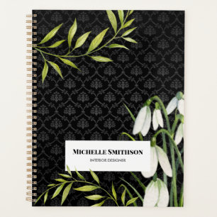 Watercolor White Snowdrops et Laurel Damask