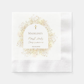 watercolor white yellow flowers First Communion Servet