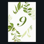 Watercolor Wild Green Folid Table Numéro 9 Carte<br><div class="desc">Une carte de numéros de table élégante et fantaisiste avec un feuillage vert aquarelle. Il conviendra parfaitement aux mariages,  baby showers,  anniversaires et autres événements. Les éléments correspondants sont disponibles.Numéro du tableau 9</div>