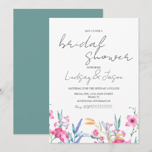 Watercolor Wilde Bloem Groene Script Bruiloft Fees Kaart