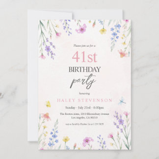 Watercolor Wilde Bloem Pastel Bloemen 41e Verjaard Kaart