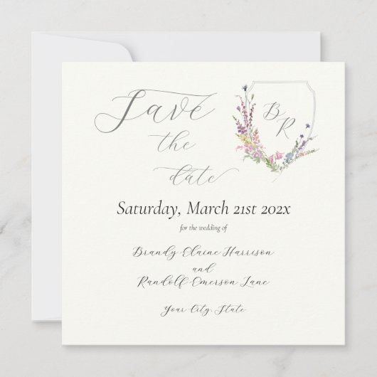 Watercolor Wilde Bloem Wapen Save The Date (Voorkant)