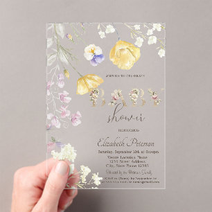 Watercolor Wilde Bloemen Baby Shower Acryl Uitnodigingen
