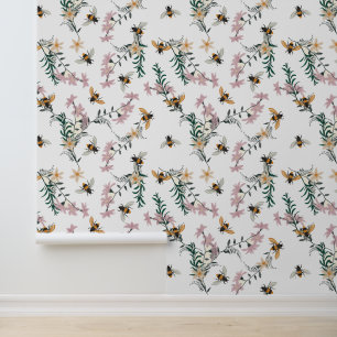 Watercolor Wilde Bloemen Bijen Behang