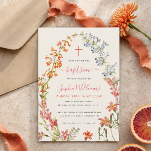 Watercolor Wilde Bloemen Bloem Meisje Doop Kaart