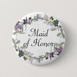 Watercolor Wilde Bloemen Lavendel Bruidsmeisje Ronde Button 5,7 Cm
