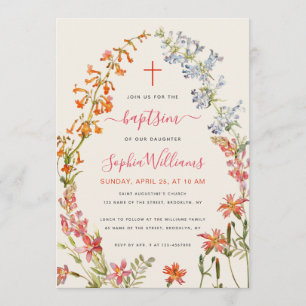 Watercolor Wilde Bloemen Meisje Doop Kaart