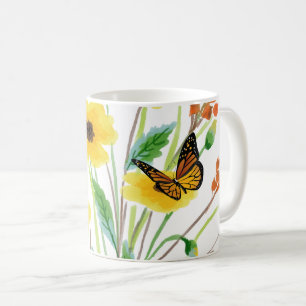 Watercolor Wilde Bloemen met Vlinder Tuin Koffiemok