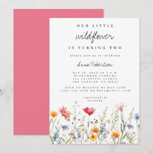 Watercolor Wilde Bloemen Tweede Verjaardag Feest Kaart