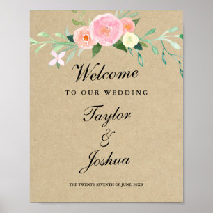 Watercolor wilde bloemen welkom trouw bord poster