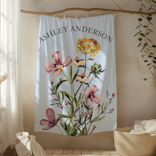 Watercolor wilde bloemenboeket #1 gepersonaliseerd fleece deken