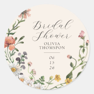 Watercolor Wilde Bloemenkrans Script Bruidsmeisjes Ronde Sticker
