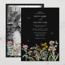 Watercolor Wilde Bloementuin Boho Zwarte Trouw