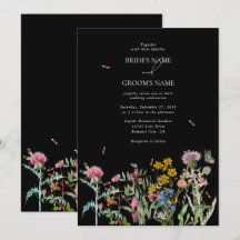 Watercolor Wilde Bloementuin Bruiloft Zwart Boho