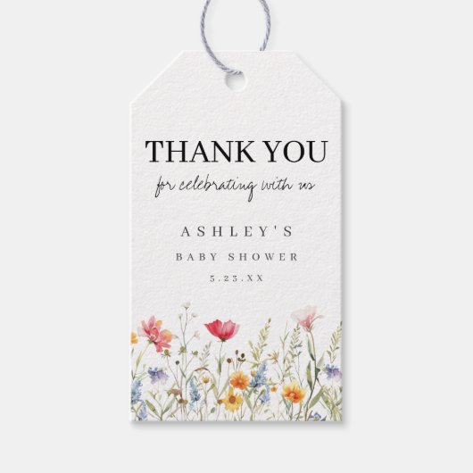 Watercolor Wildebloem Baby Shower Cadeaulabel (Voorkant)