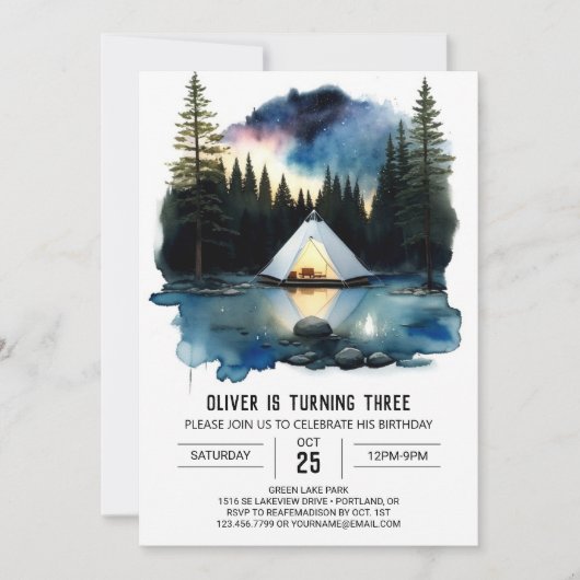 Watercolor Wilderness Camper Invitation d'annivers (Devant)
