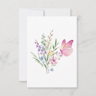 Watercolor Wildflower Bouquet with Pink Butterfly Bedankkaart