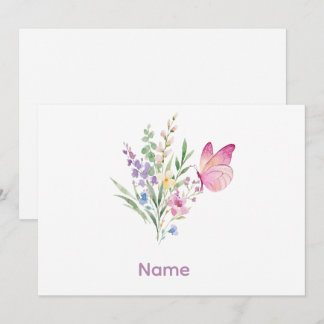 Watercolor Wildflower Bouquet with Pink Butterfly Kaart