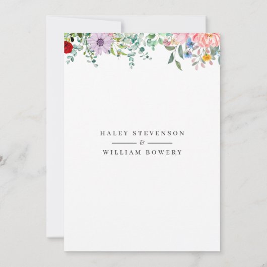 Watercolor Wildflower Illustration Wedding Kaart (Achterkant)