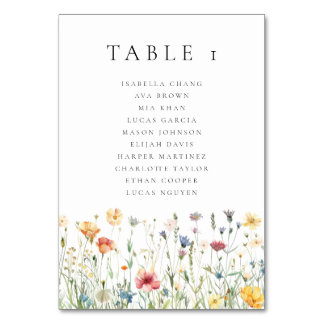 Watercolor Wildflower Wedding  Table Number Kaart