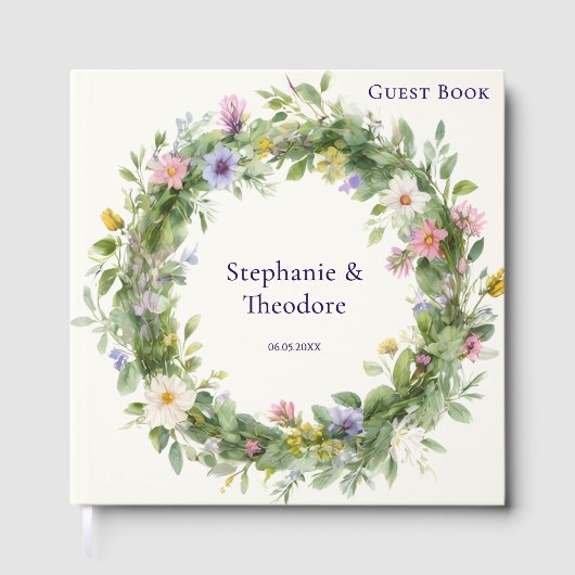 Watercolor Wildflower Wreath Personalized Wedding Gastenboek (Voorkant)