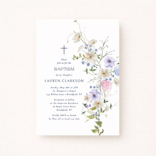 Watercolor Wildflowers Baptism Invitation
