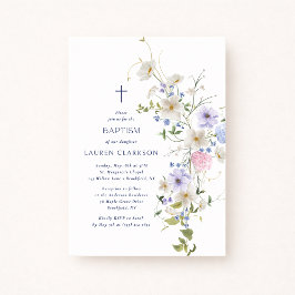 Watercolor Wildflowers Baptism Invitation Kaart