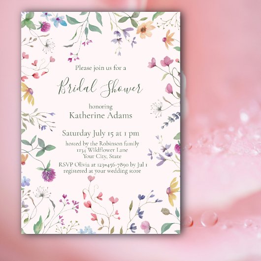 Watercolor Wildflowers Bridal Shower Invitation