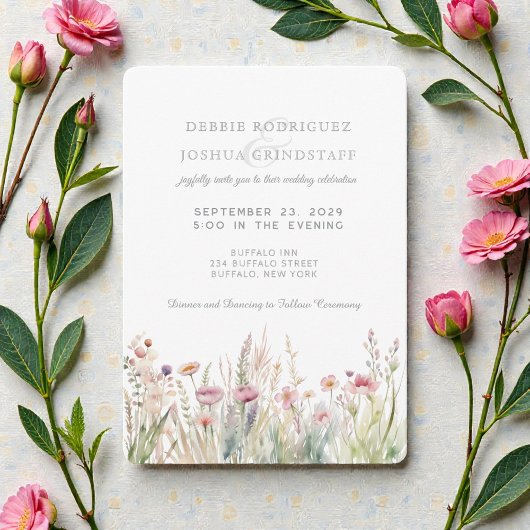 Watercolor Wildflowers Floral Wedding Invitation