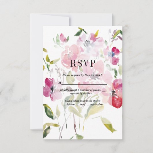 Watercolor Wildflowers Weddinge RSVP Card Kaartje (Voorkant)
