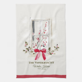 Watercolor Window & Berry Christmas Theedoek