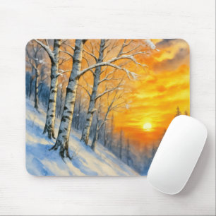 Watercolor Winter Berkenbomen Muismat