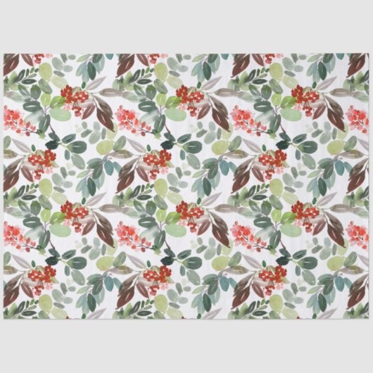 Watercolor Winter Berries & Greenery Christmas Tissuepapier (Voorkant)