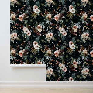 Watercolor Winter Bloemendecoratie Kerstmis Behang