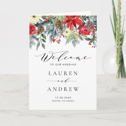 Watercolor Winter Blooms Garland Wedding Programme (Devant)