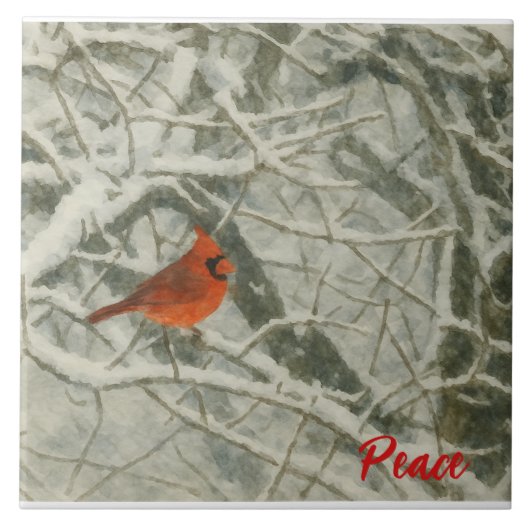 Watercolor Winter Cardinal Ceramic Tile Tegeltje (Voorkant)