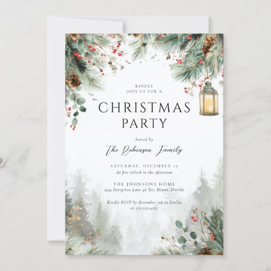 Watercolor Winter Christmas Party Greenery  Kaart (Voorkant)
