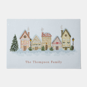 Watercolor Winter Kerst Dorpsfamilienaam Deurmat