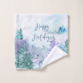 Watercolor Winter Landscape Happy Holidays (Gant de toilette)