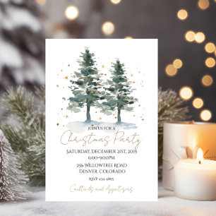 Watercolor Winter Pine Gold Noël Invitation