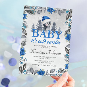 Watercolor Winter Pinguïn Blauwe Baby Shower Kaart